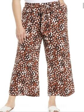 HALOGEN | Wide-Leg Tie-Waist Abstract Dot Printed Pants